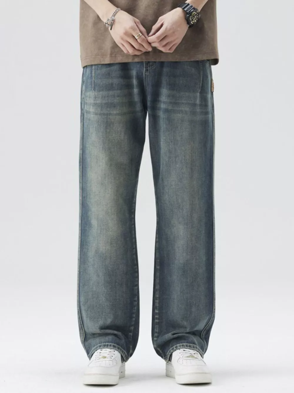 Men's Washed Wide Leg Relaxed Fit Jeans, image 4
