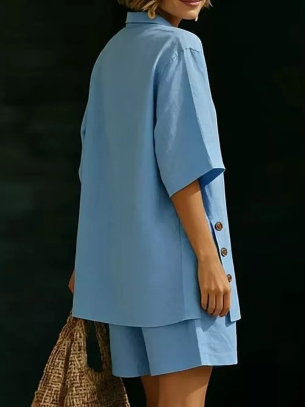 Full Size Casual Linen Button-Down Shirt & Shorts Set Plus Size, image 4