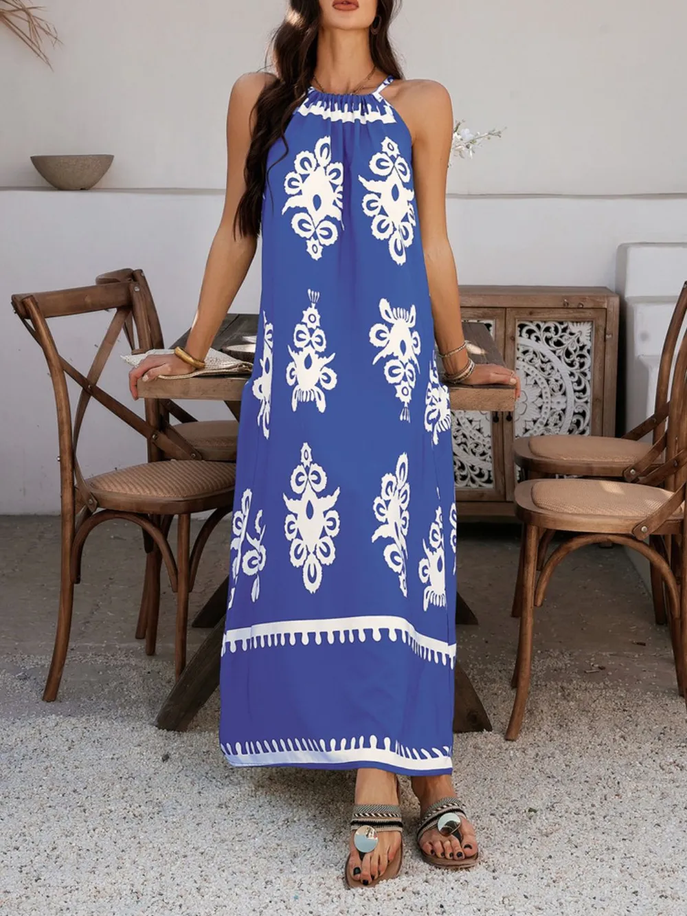 Grecian Neck Printed Maxi Dress, image 17