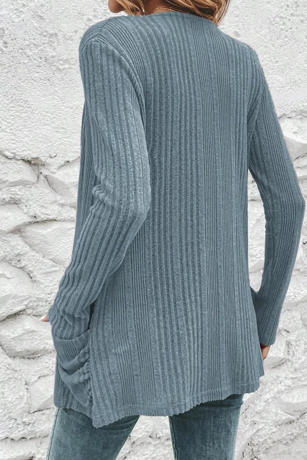 Ribbed Knit Open Front Cardigan with Pockets, image 10
