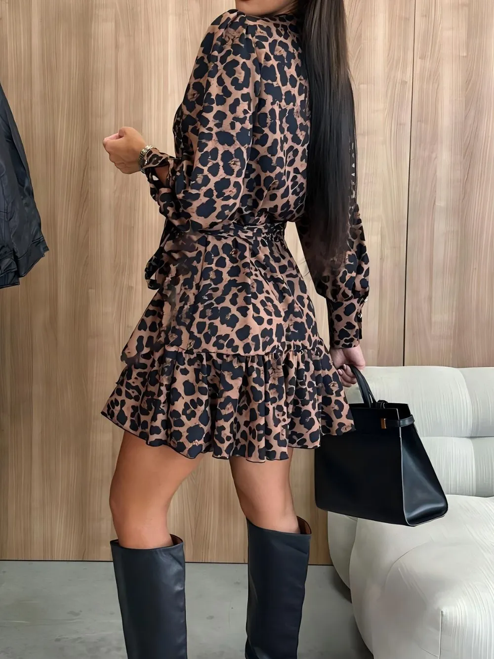 Tied Leopard Surplice Long Sleeve Dress, image 5