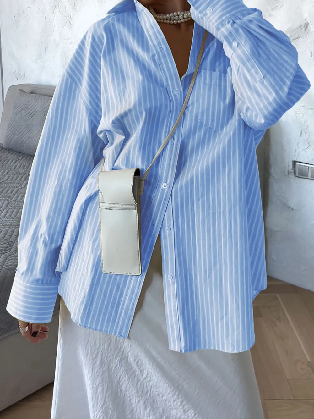 Oversized Striped Button-Down Shirt, image 24