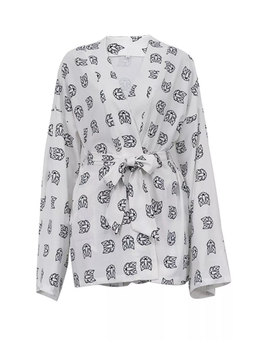 Geometric Cat Print Cardigan and Shorts Lounge Set, image 5