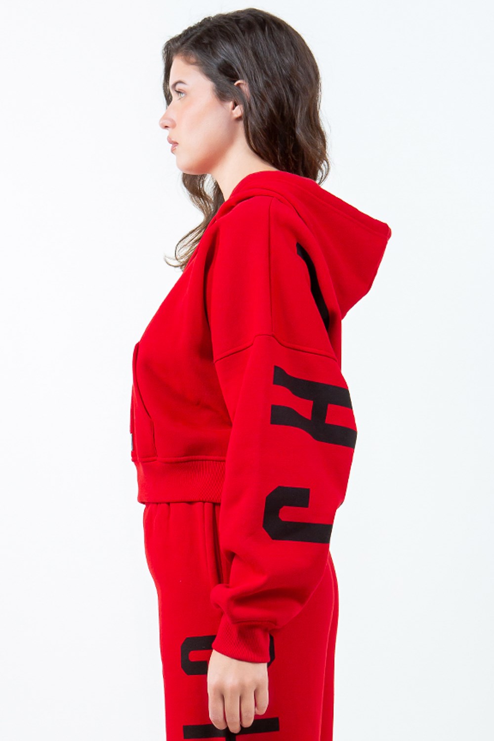 Letter Graphic Long Sleeve Drawstring Cropped Hoodie, image 4