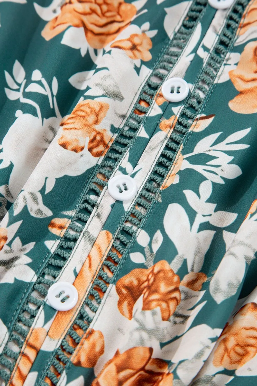 Floral Print Trimmed V Neck Tie Waist Sleeveless Dress, image 14
