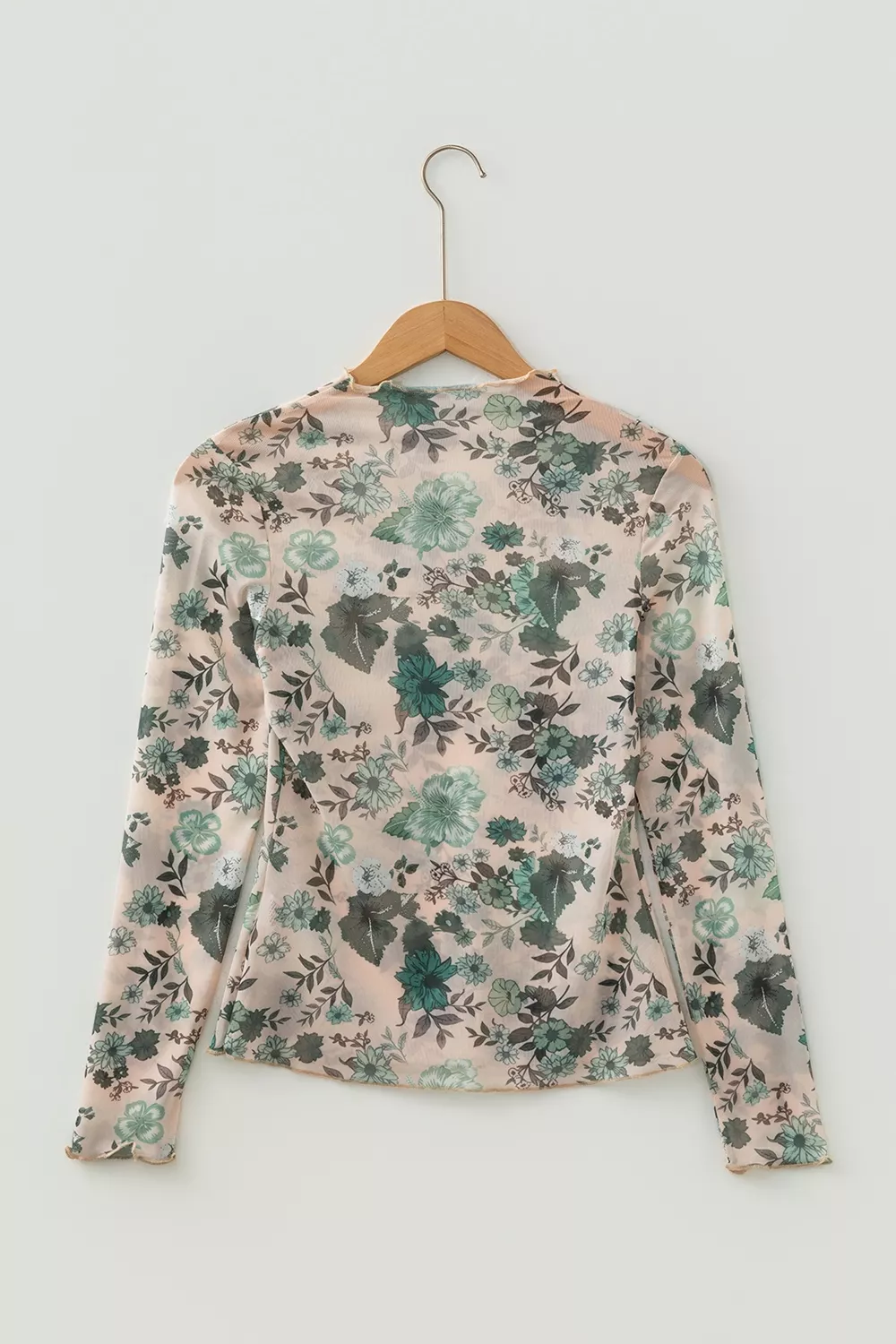Floral Print Mesh Mock Neck Long Sleeve Top, image 4