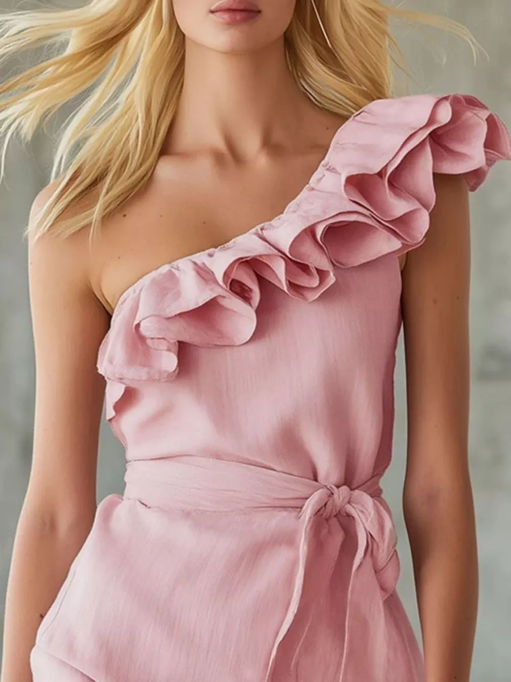 One-Shoulder Ruffle Trim Wrap Dress, image 4