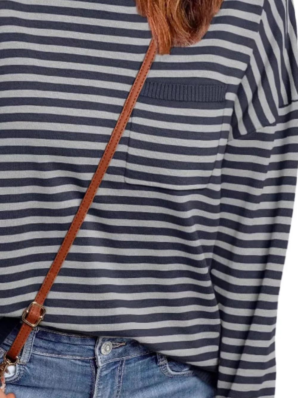 Striped Round Neck Long Sleeve Knit Top, image 3