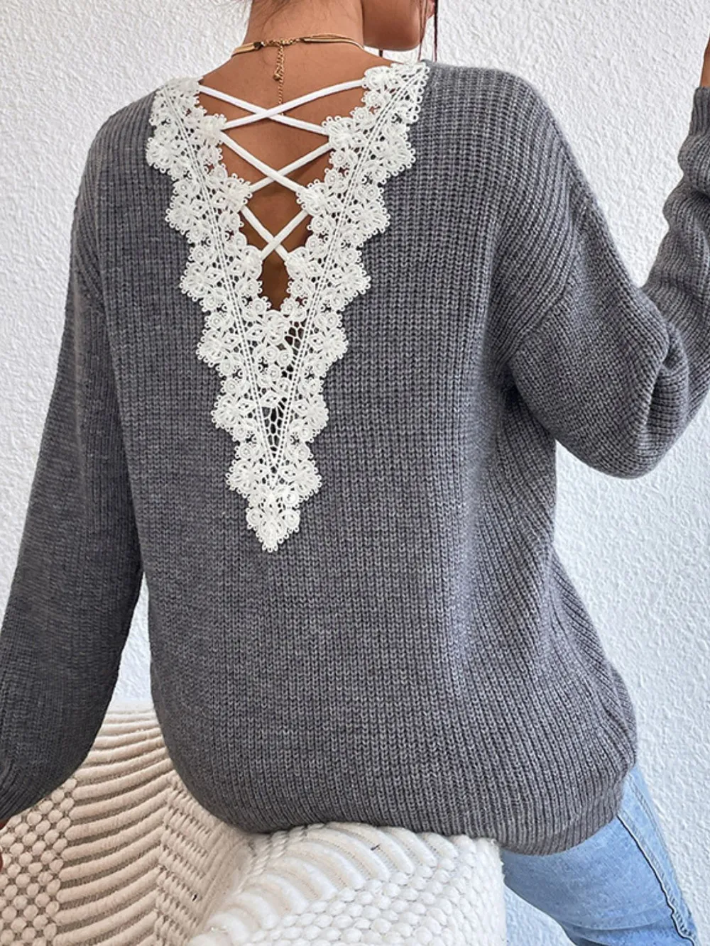 Crisscross V-Neck Long Sleeve Sweater, image 2