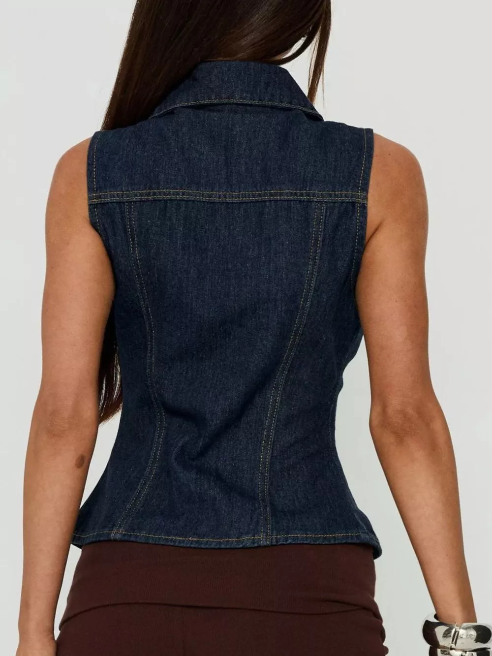 Sleeveless Zip-Up Denim Vest, image 4
