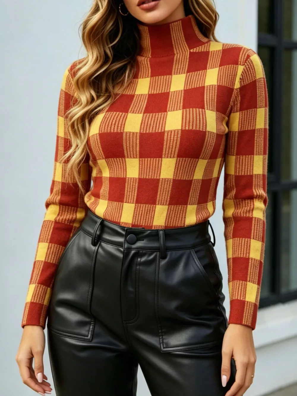 Plaid Pattern Slim Fit Knit Top