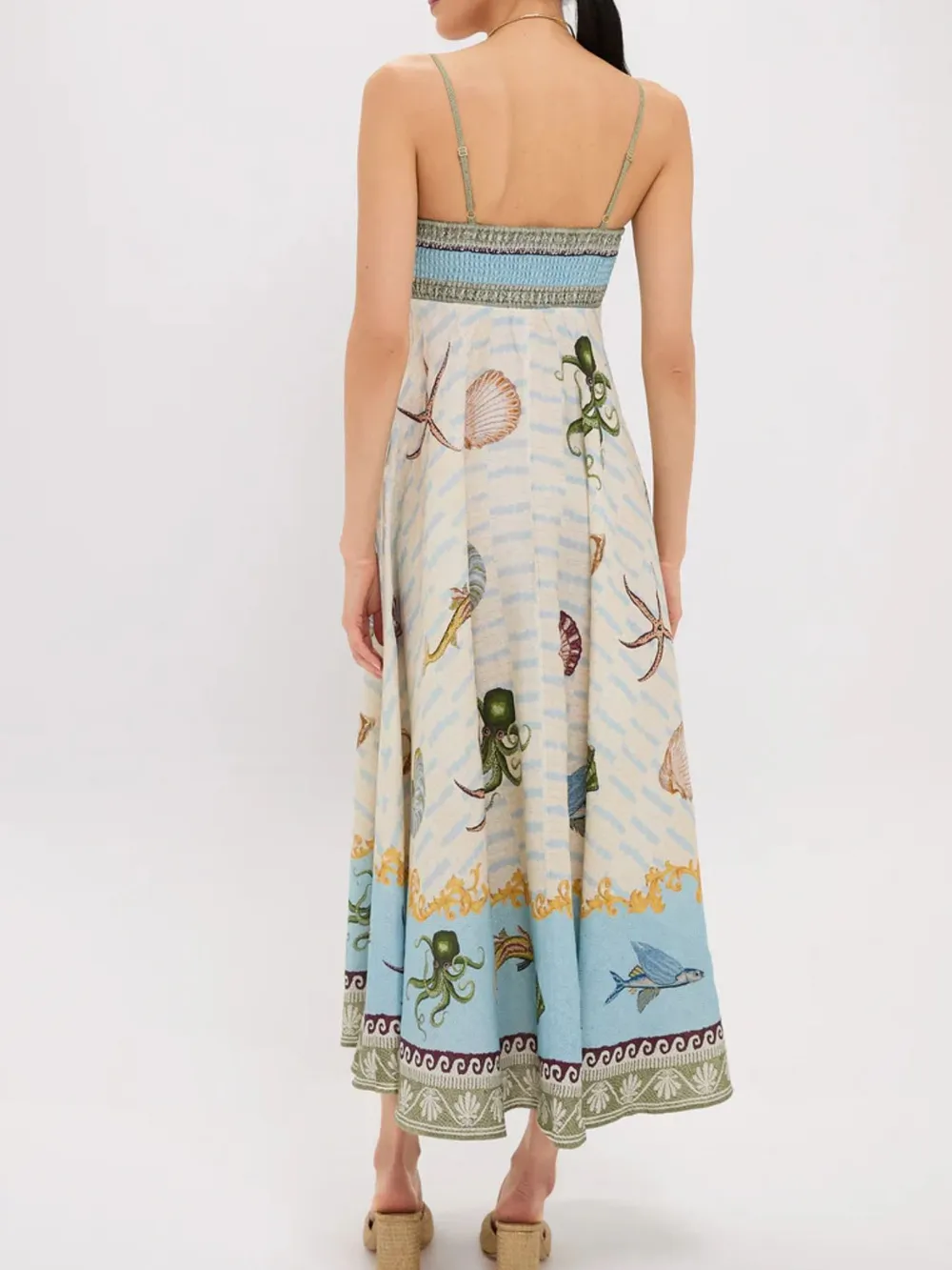 Ocean Print Spaghetti Strap Midi Dress, image 4