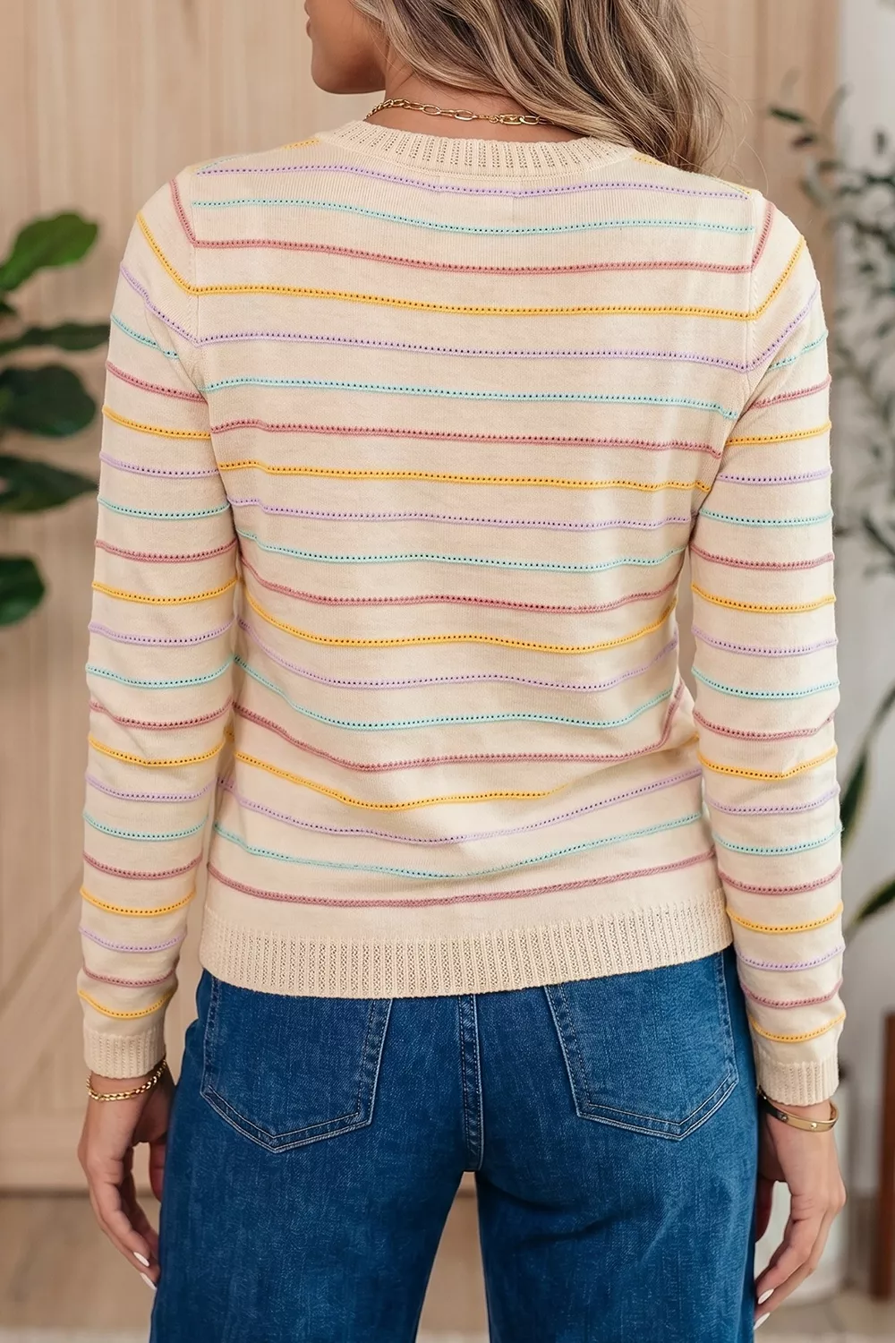 Stripe Colorful Stripes Crew Neck Knit Sweater, image 3