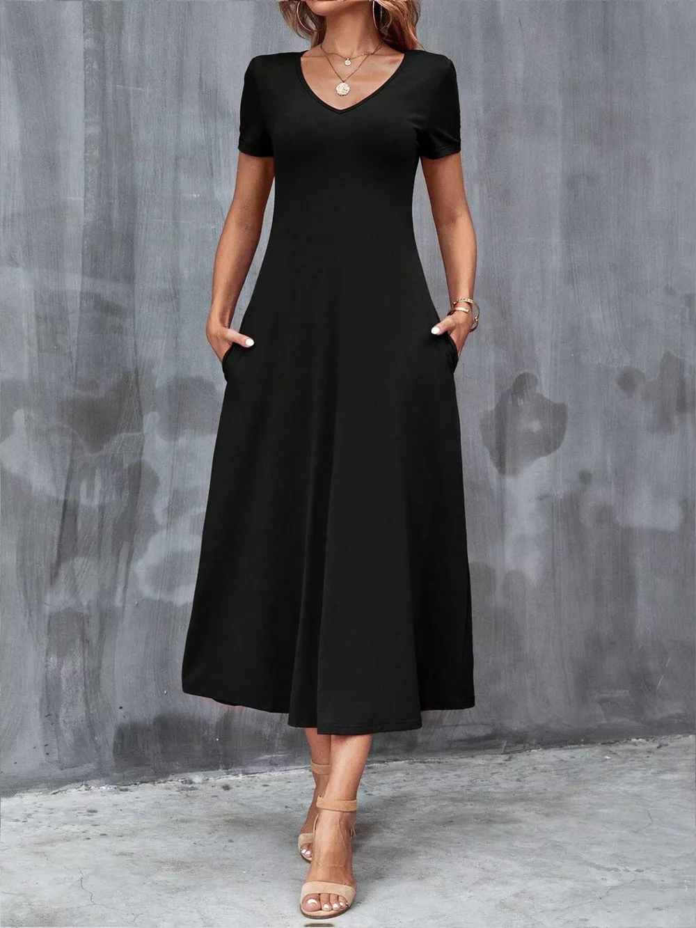Casual V-Neck Short Sleeve Dress, image 4