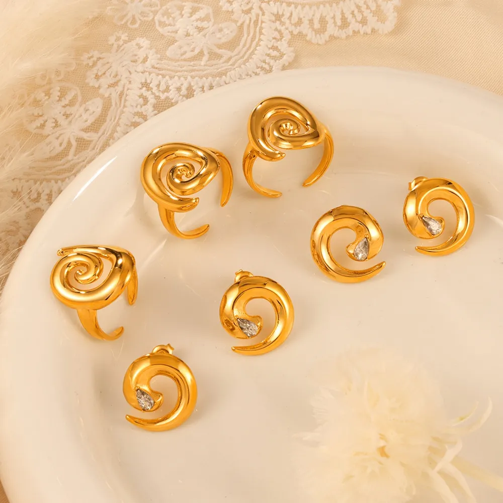 Titanium Steel Zircon Spiral Shape Earrings, image 4