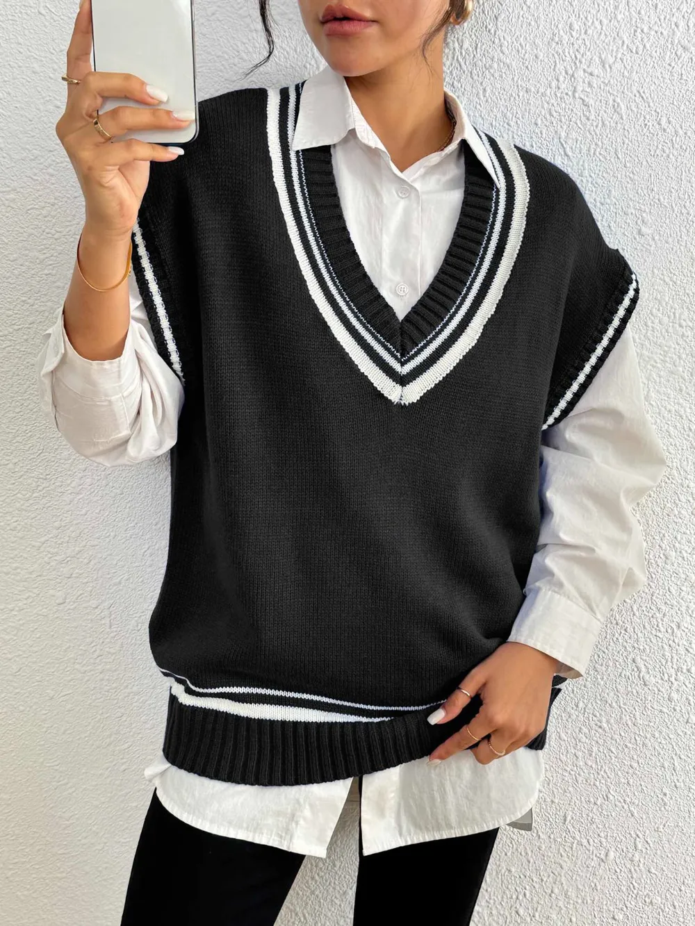 Contrast Trim V-Neck Sweater Vest, image 8