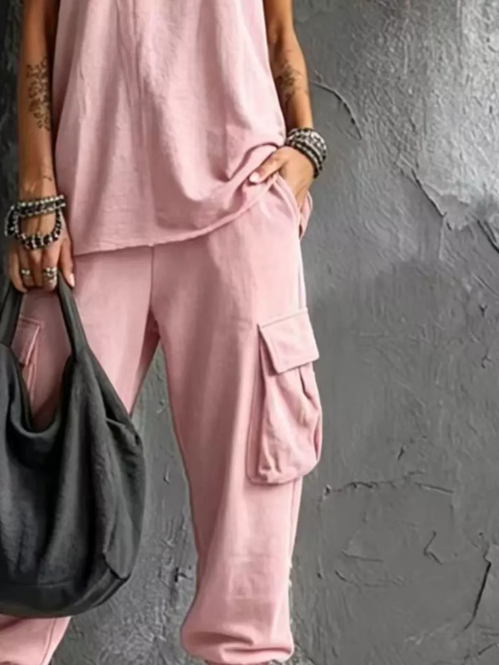 Full Size Casual Tank and Cargo Pants Set Plus Size, image 6
