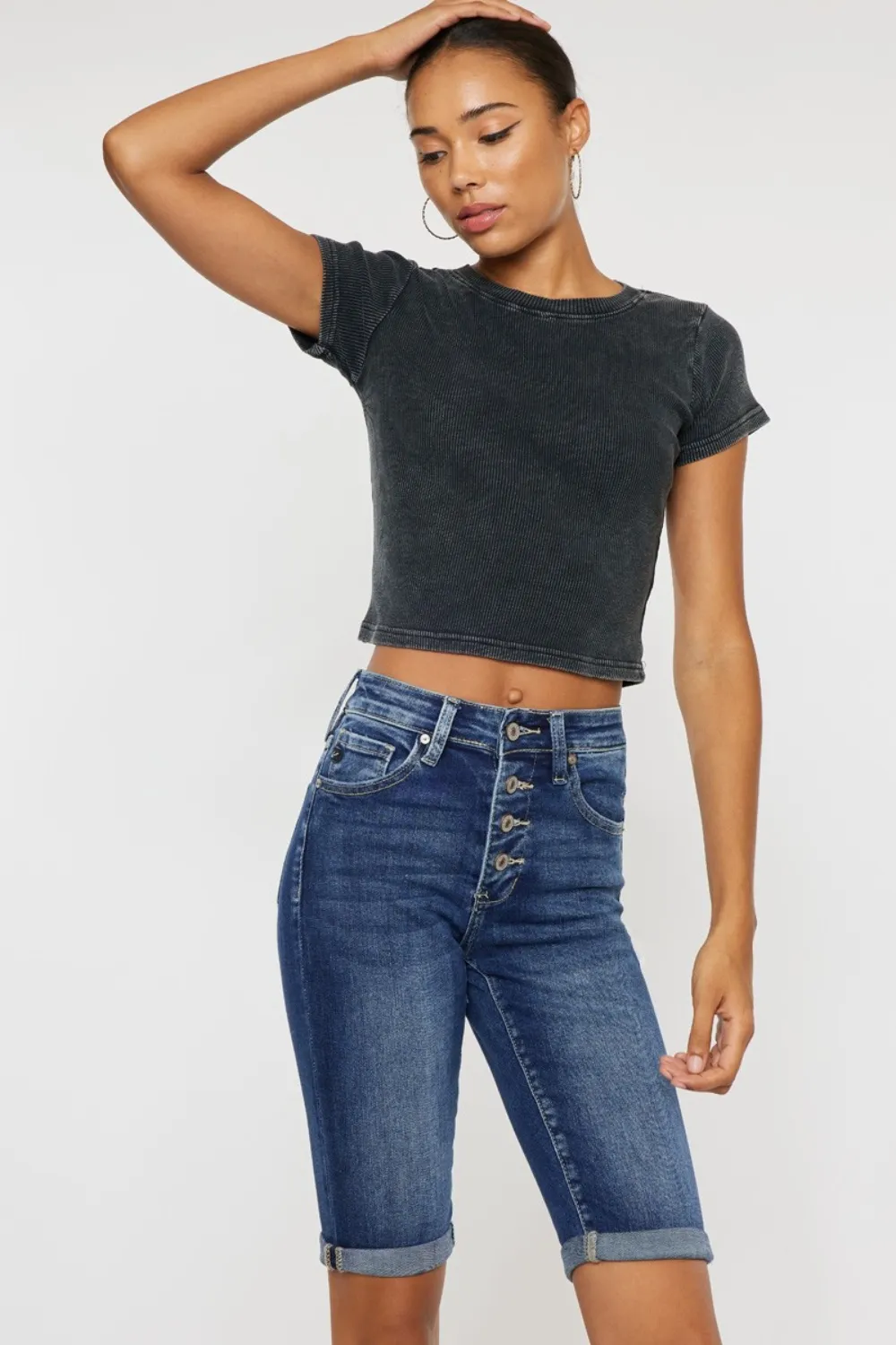 Full Size Cat's Whiskers Button Fly Denim Shorts