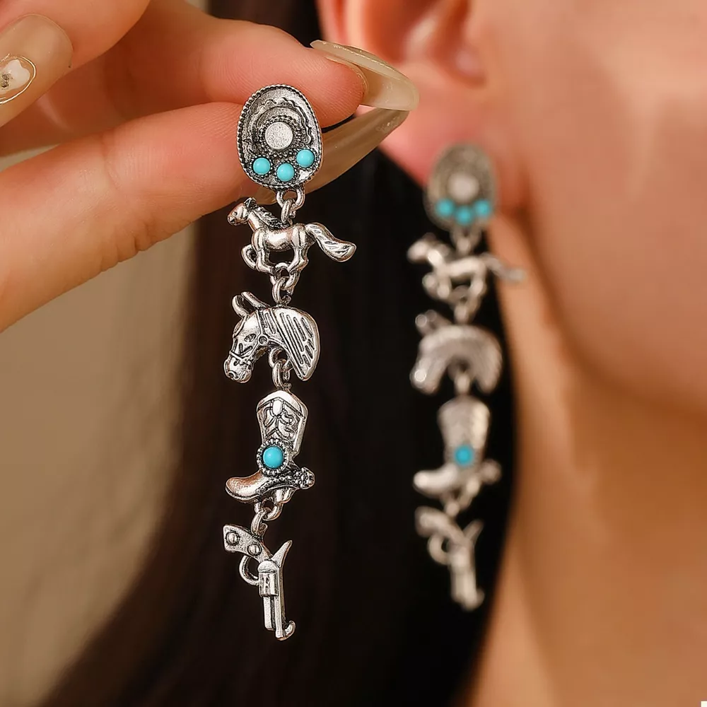 Western Style Turquoise Accent Earrings, image 3