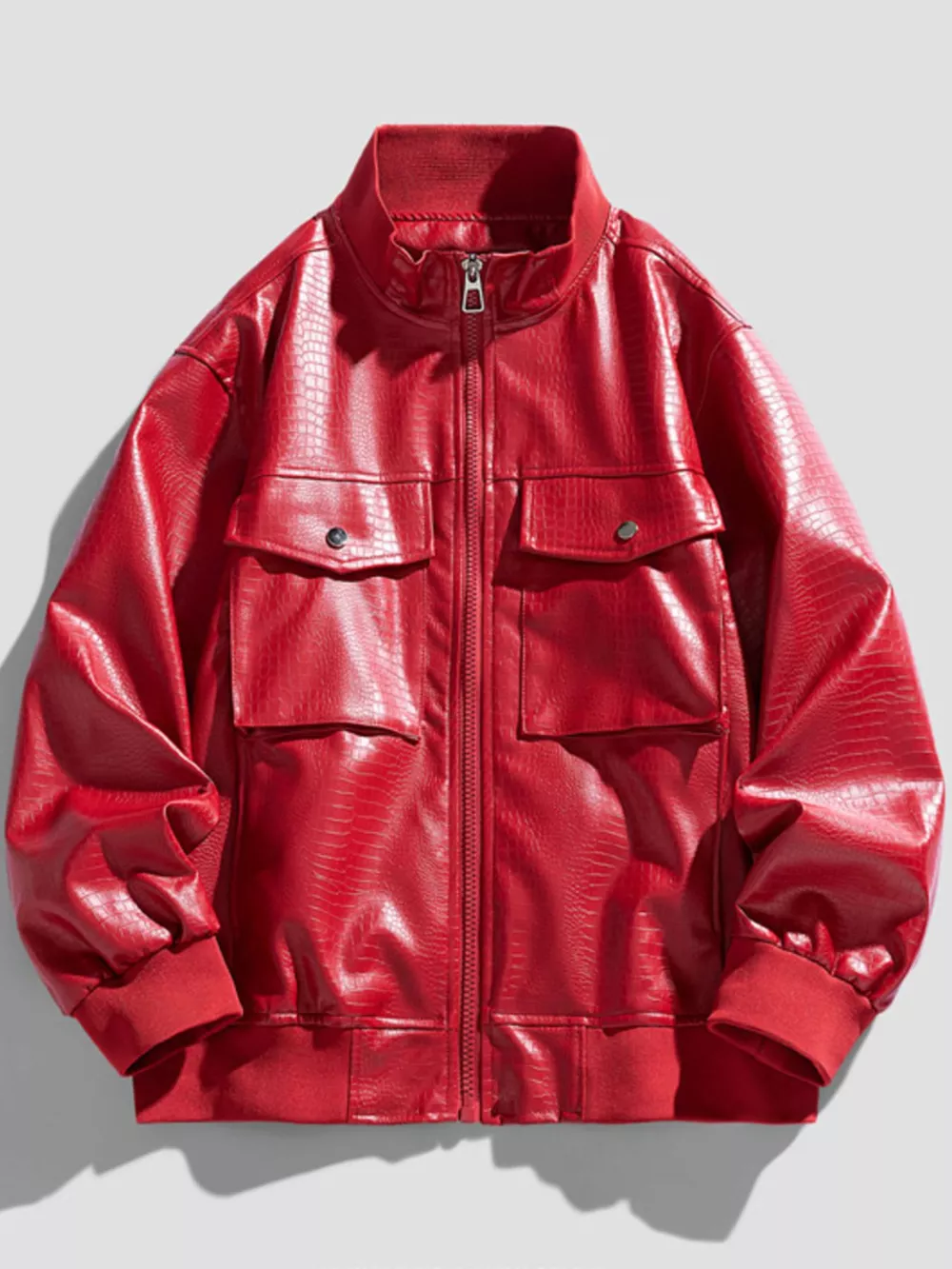 Men's Plus Size Zip Up Leather Jacket, image 2