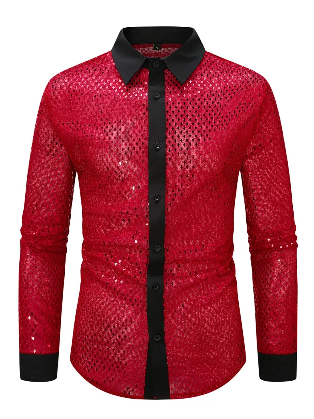 Men's Full Size Openwork Long Sleeve Shirt Plus Size, image 5