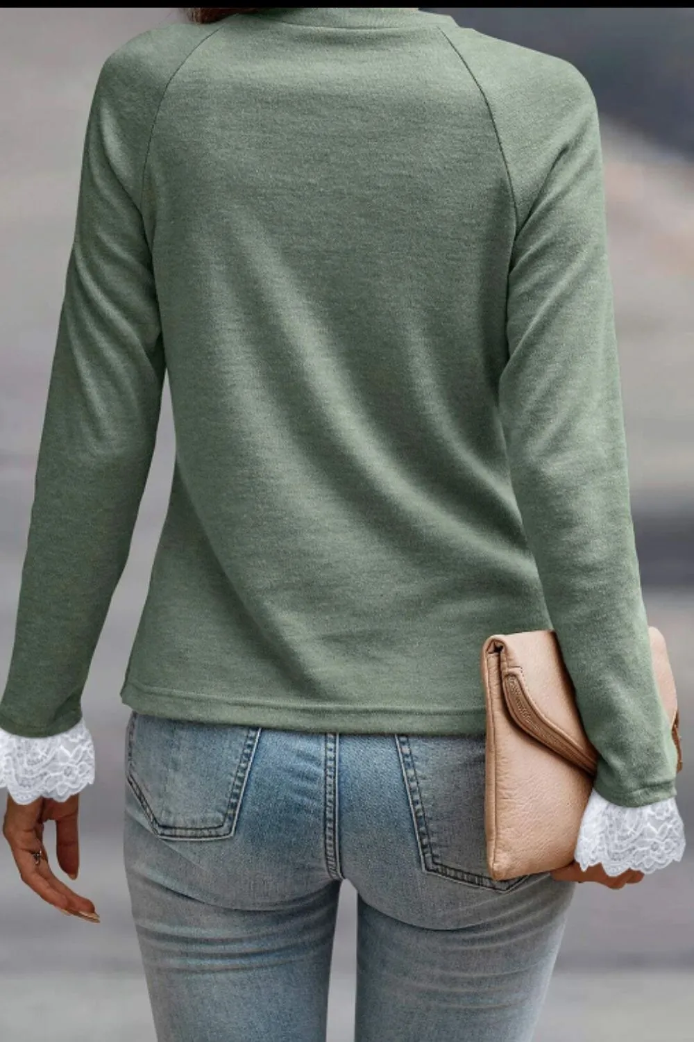 Lace Detail Round Neck Long Sleeve T-Shirt, image 9