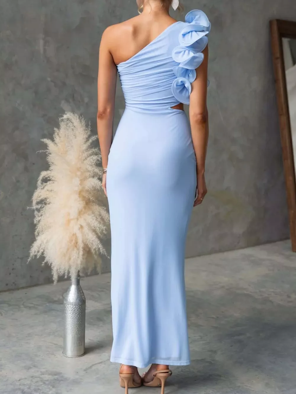 One-Shoulder Floral Trim Sleeveless Maxi Dress, image 34