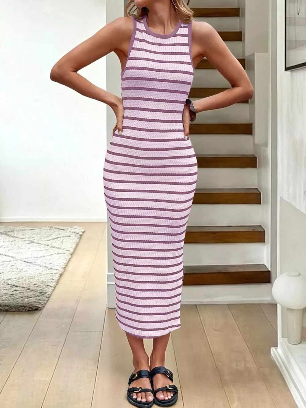 Striped Sleeveless Bodycon Midi Dress, image 18