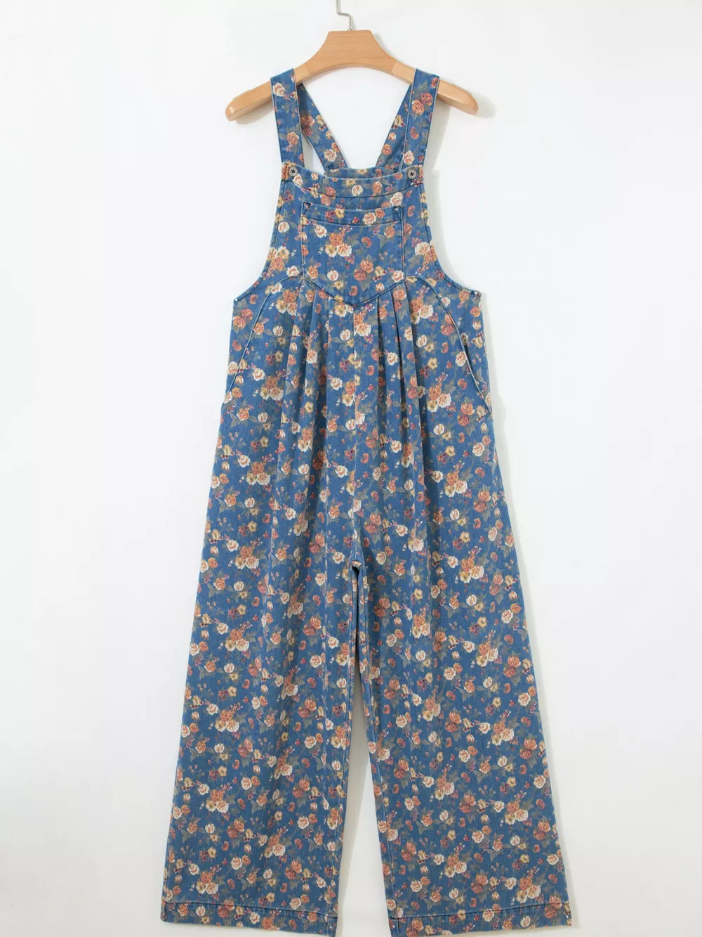 Floral Print Wide Leg Denim Overalls, image 6