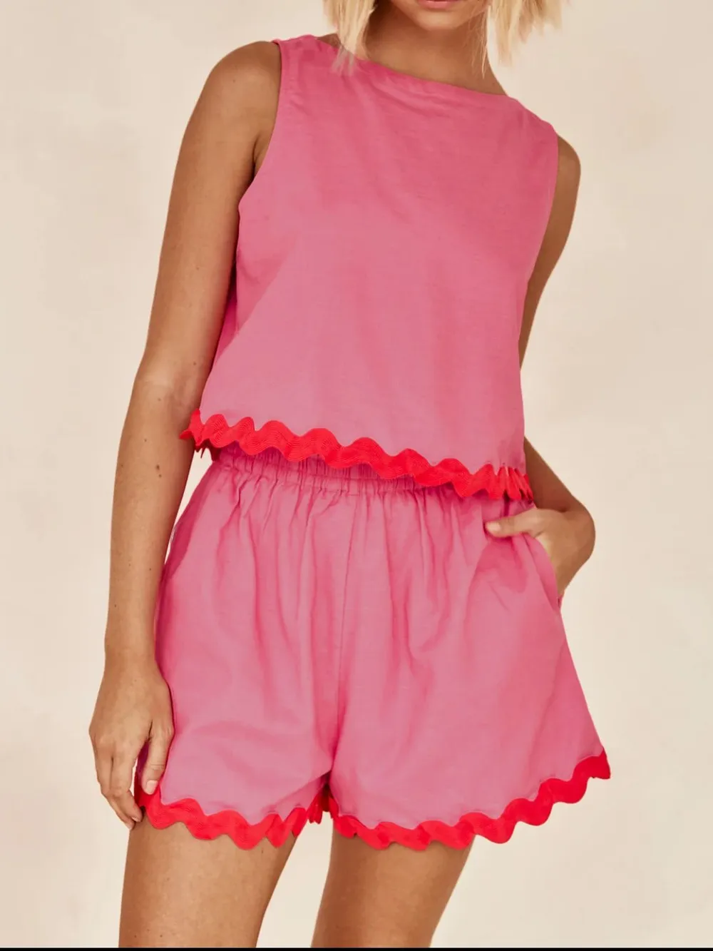 Contrast Trim Round Neck Tank and Shorts Set, image 3