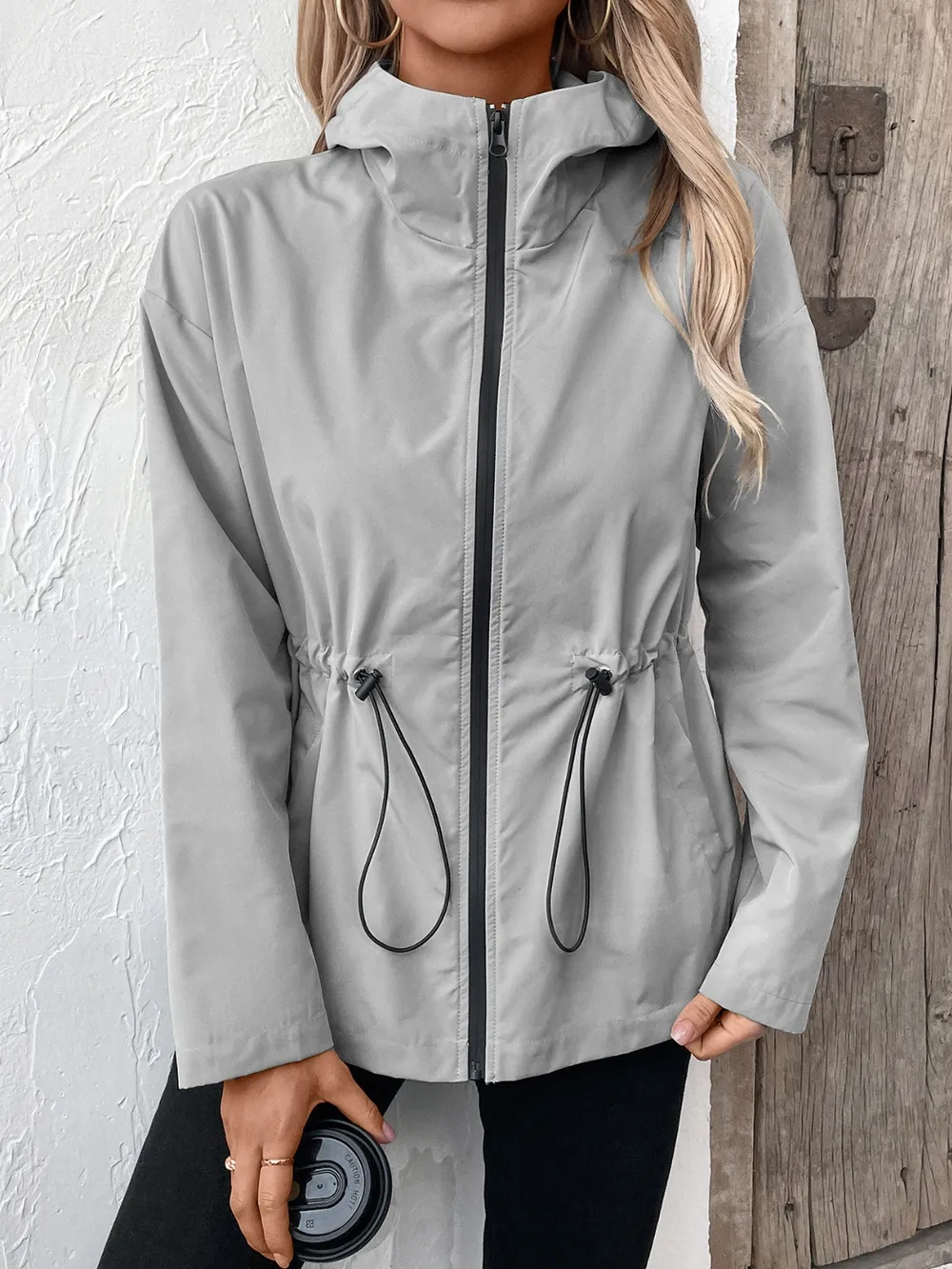 Drawstring Zip Up Hooded Jacket, image 22