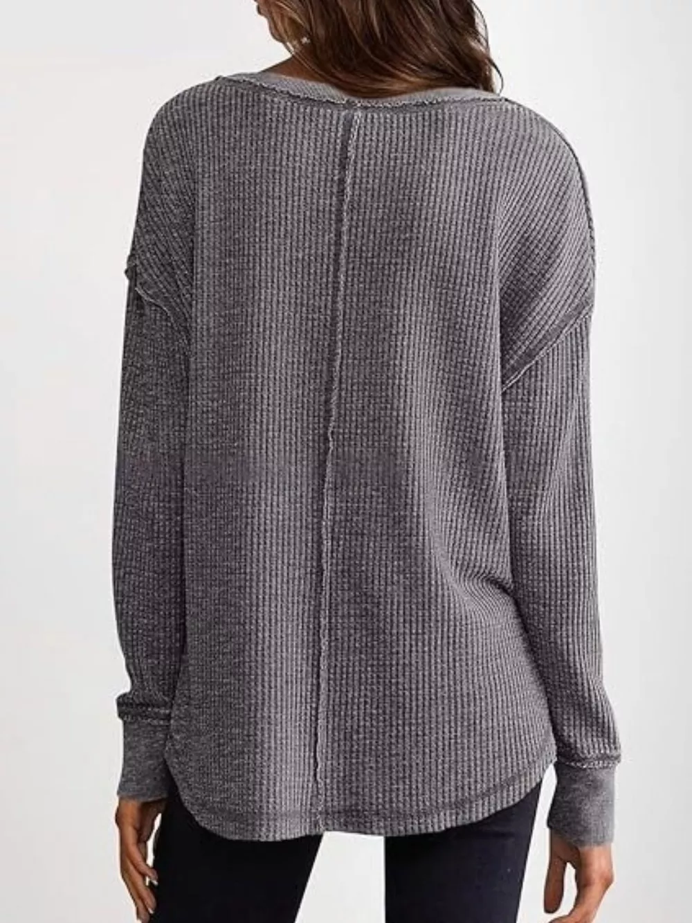 Slit Notched Long Sleeve T-Shirt, image 17