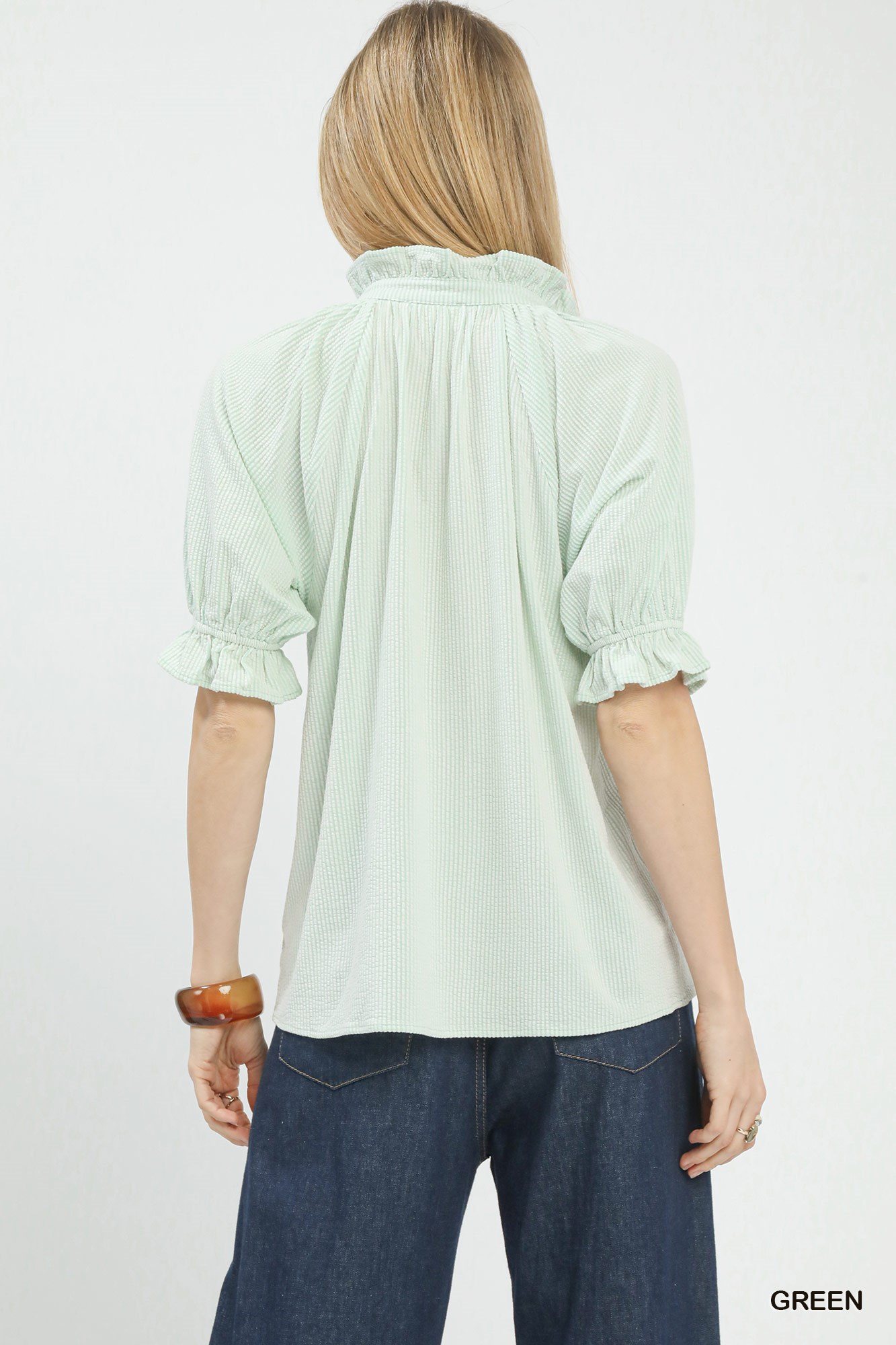 Textured Ruffle Sleeve V-Neck Top, image 5