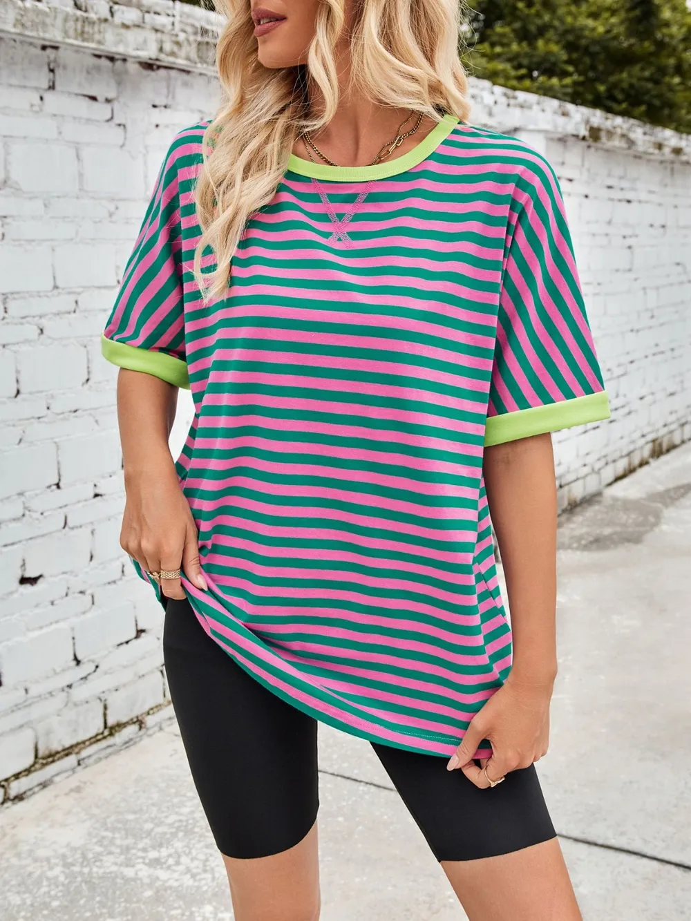 Striped Round Neck Half Sleeve T-Shirt, image 8