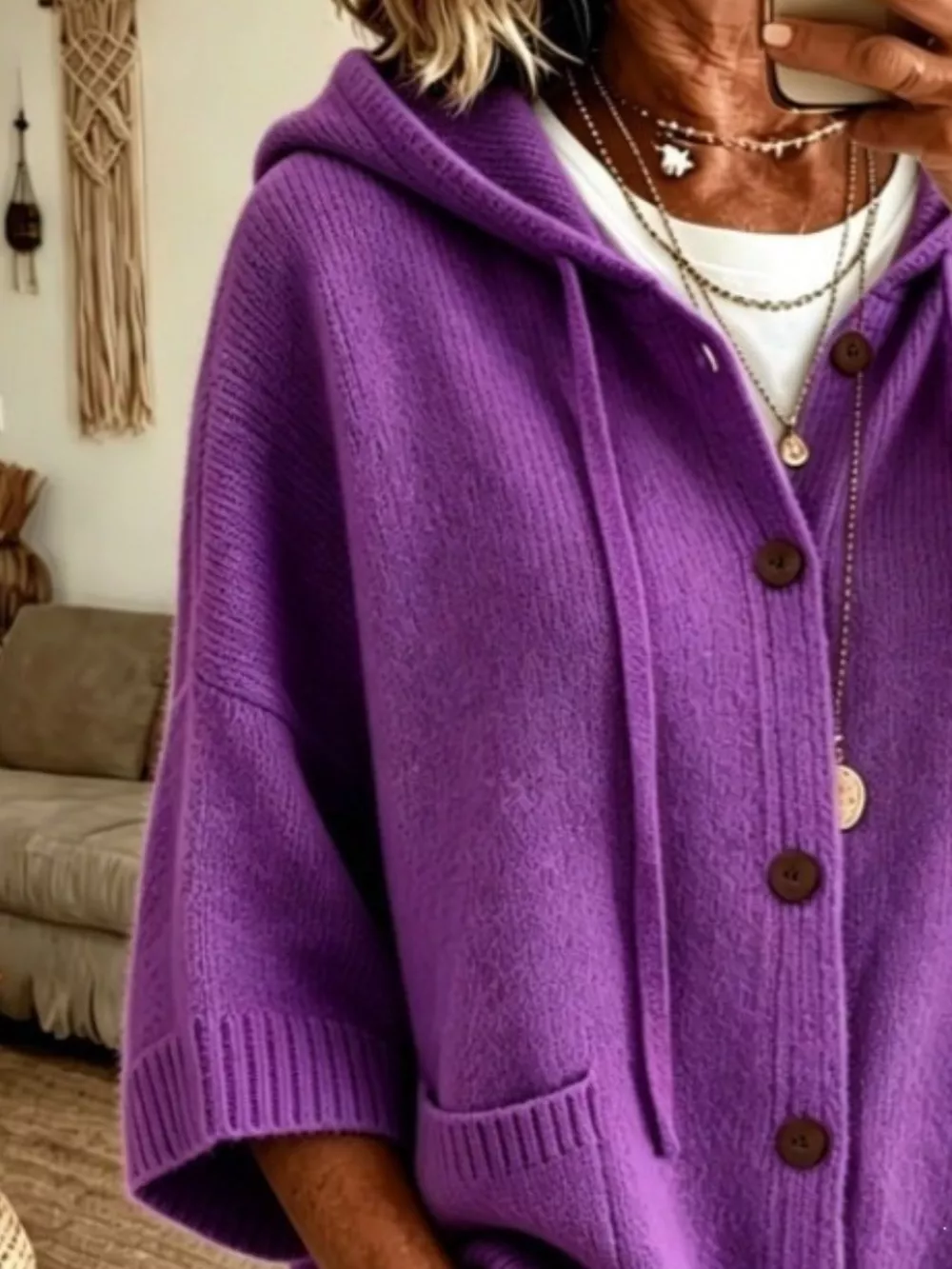 Full Size Hooded Button-Down Knit Cardigan Plus Size, image 17