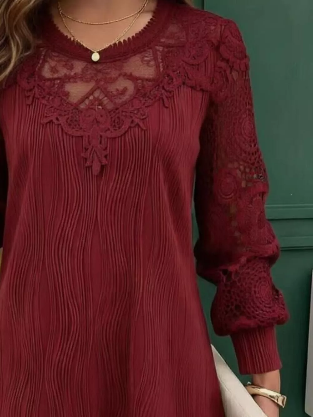 Lace Patchwork Long Sleeve Blouse, image 12