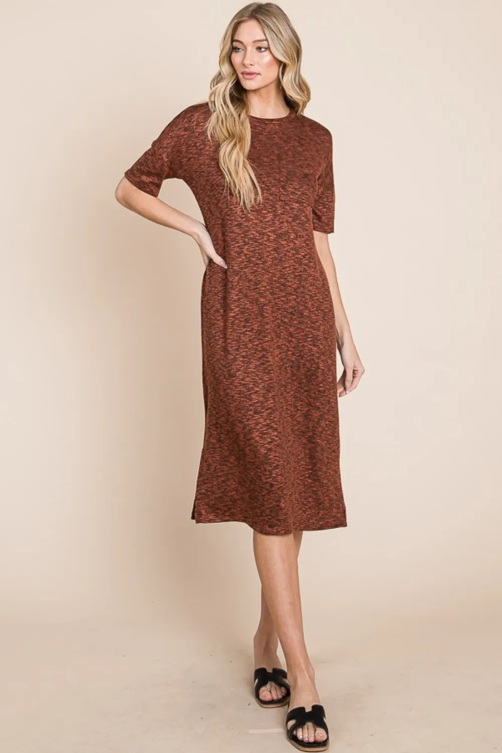 Round Neck Side Slit Midi Dress, image 4