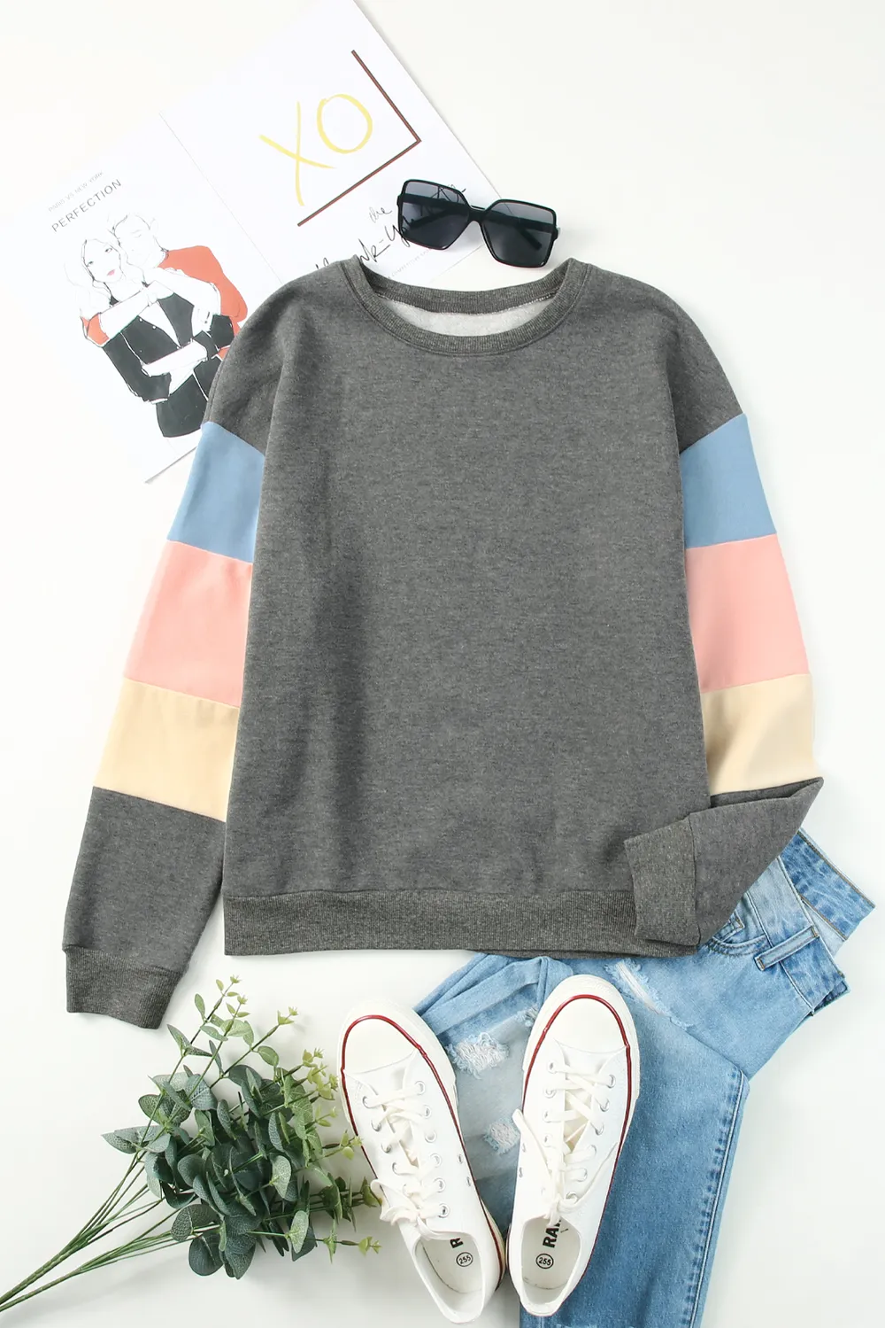Color Block Round Neck Long Sleeve Sweatshirt, image 22