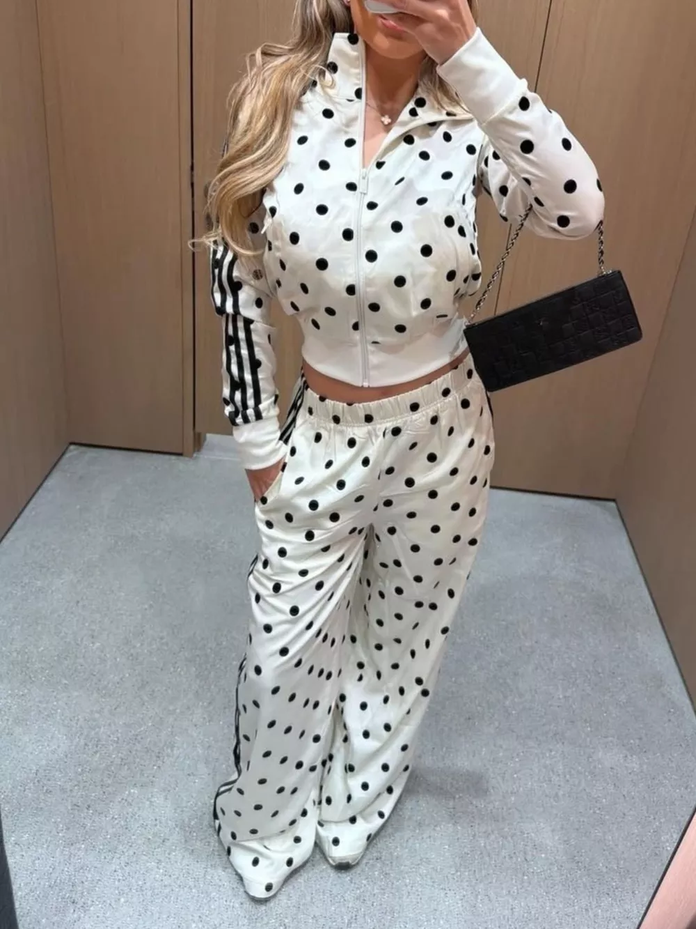 Polka Dot Zip Up Outerwear and Pants Set, image 4