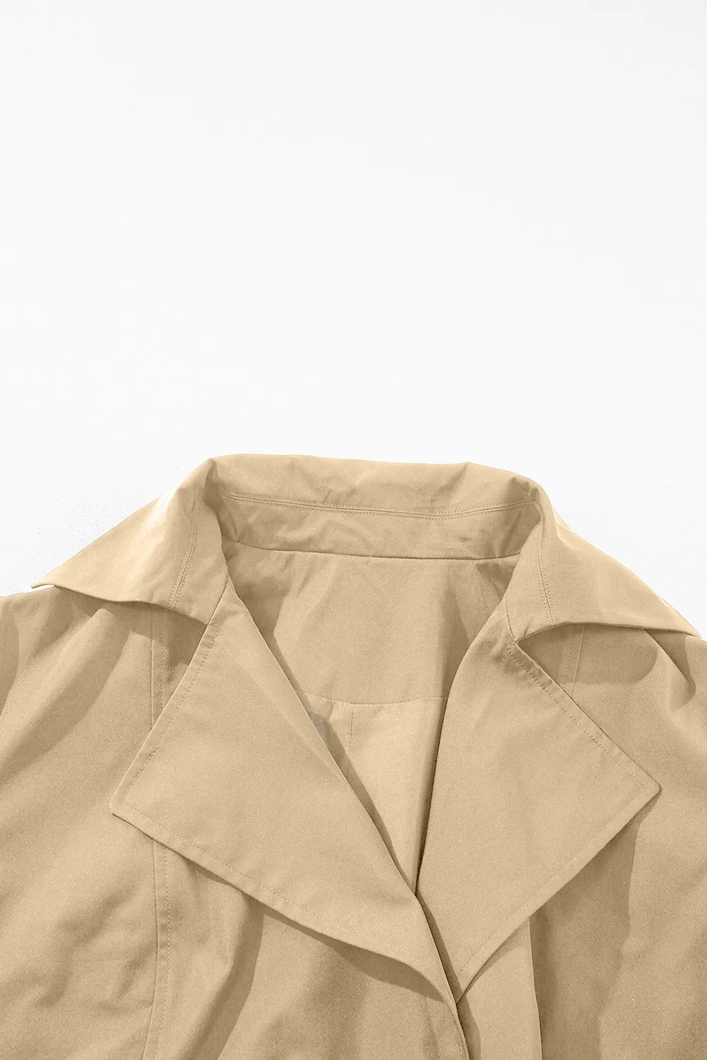 Collared Neck Tie Waist Buttoned Long Sleeve Trench Coat, image 6