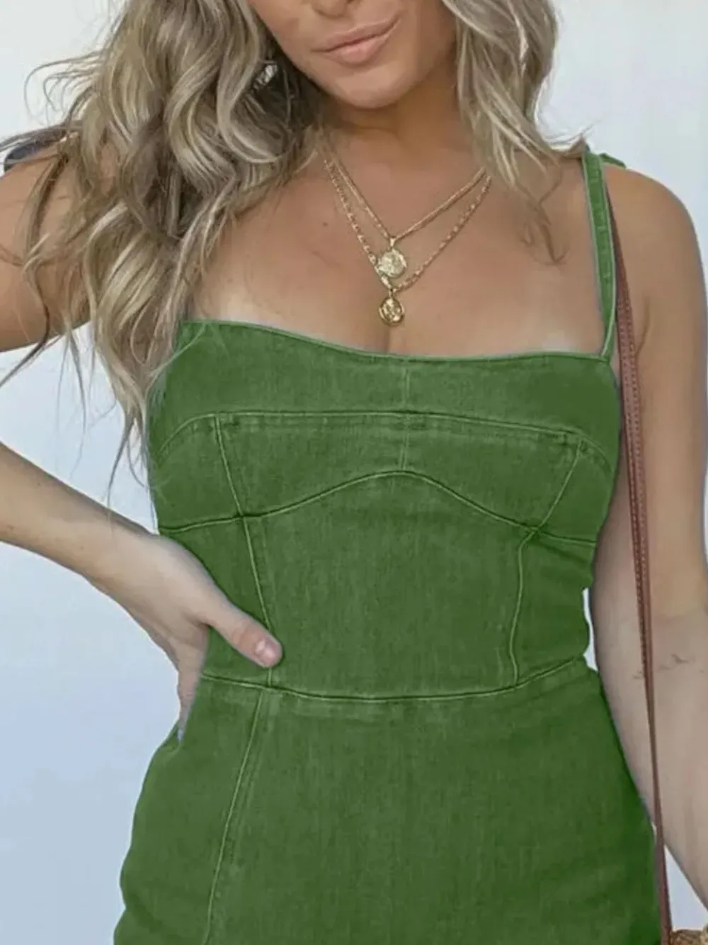 Full Size Slit Square Neck Denim Dress Plus Size, image 11