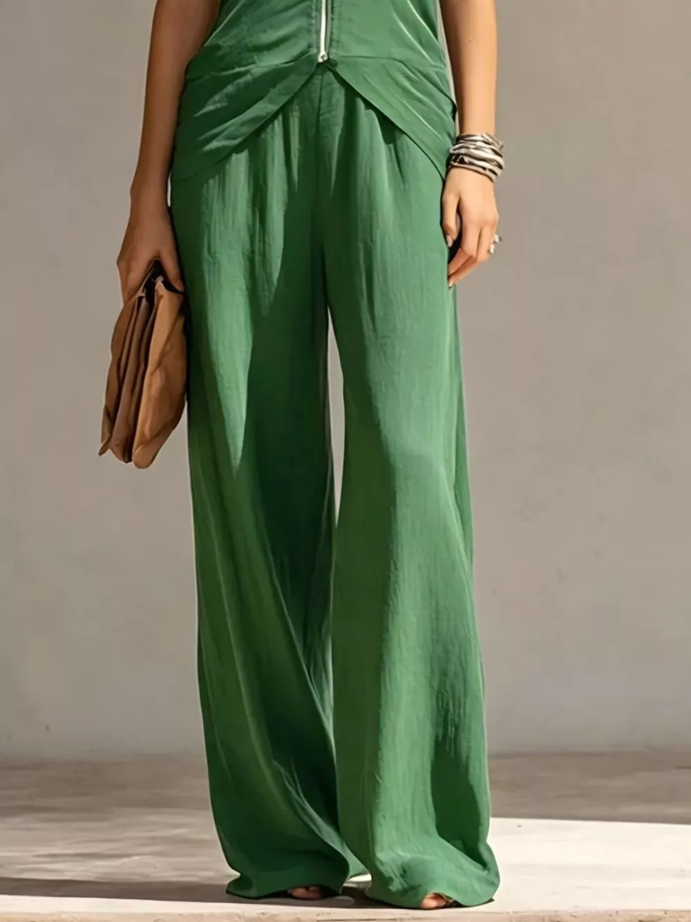 Full Size Zipper Front Tank and Wide-Leg Pants Set Plus Size, image 12
