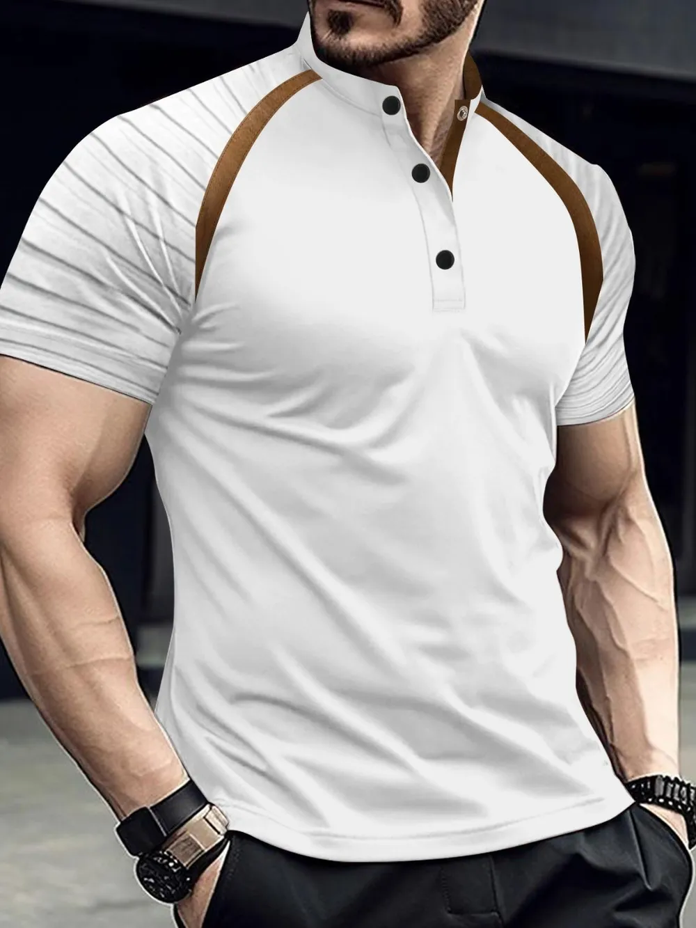 Men's Full Size Button Detail Short Sleeve Polo Plus Size, image 2