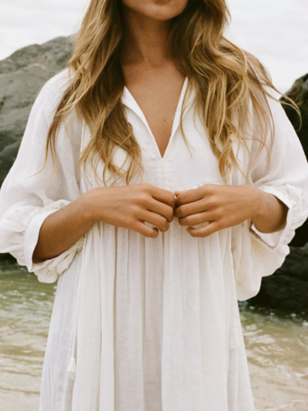 Tie Neck 3/4 Sleeve Midi Dress, image 20