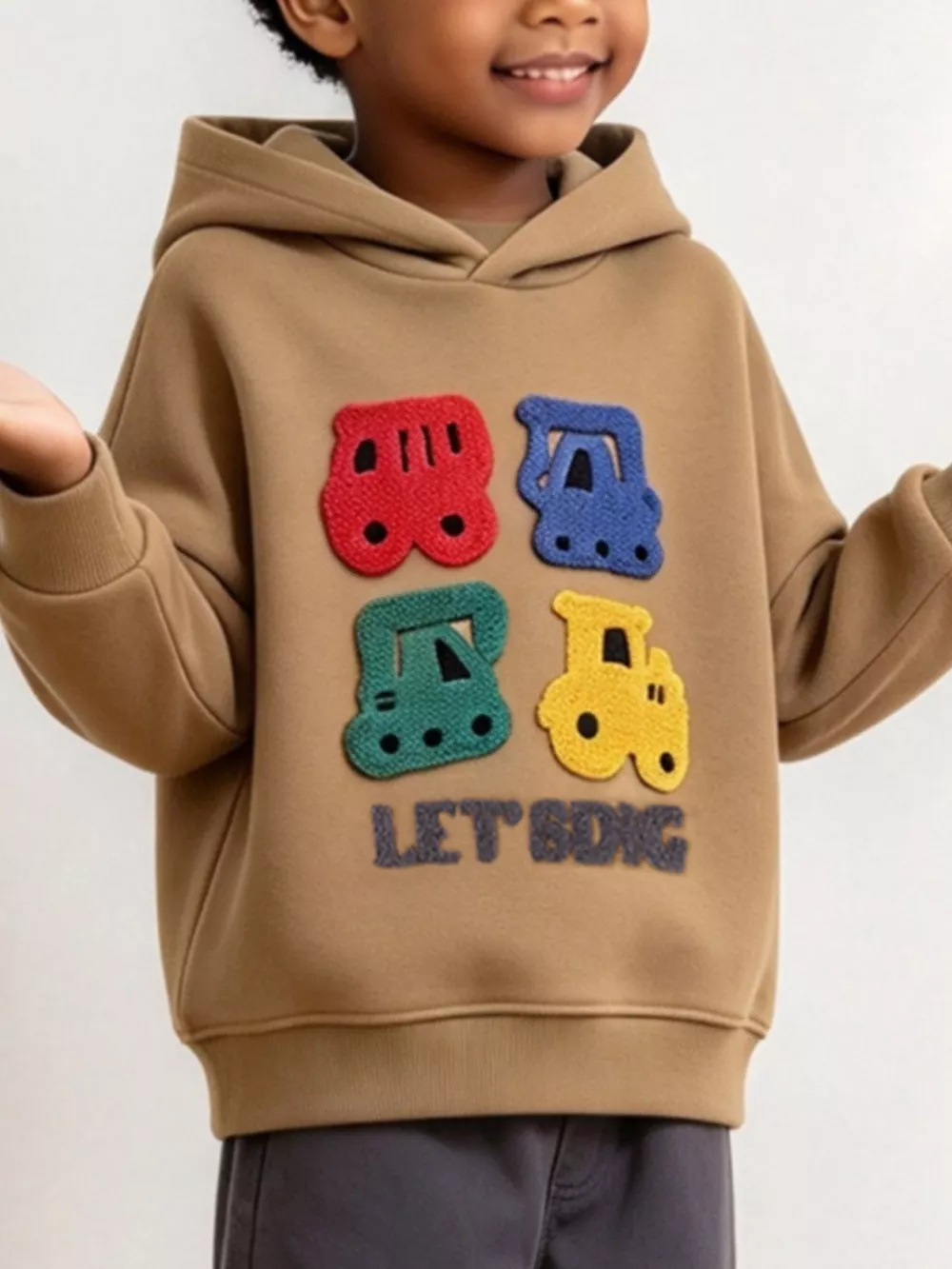 Children's Construction Vehicle Appliques Hoodie, image 2