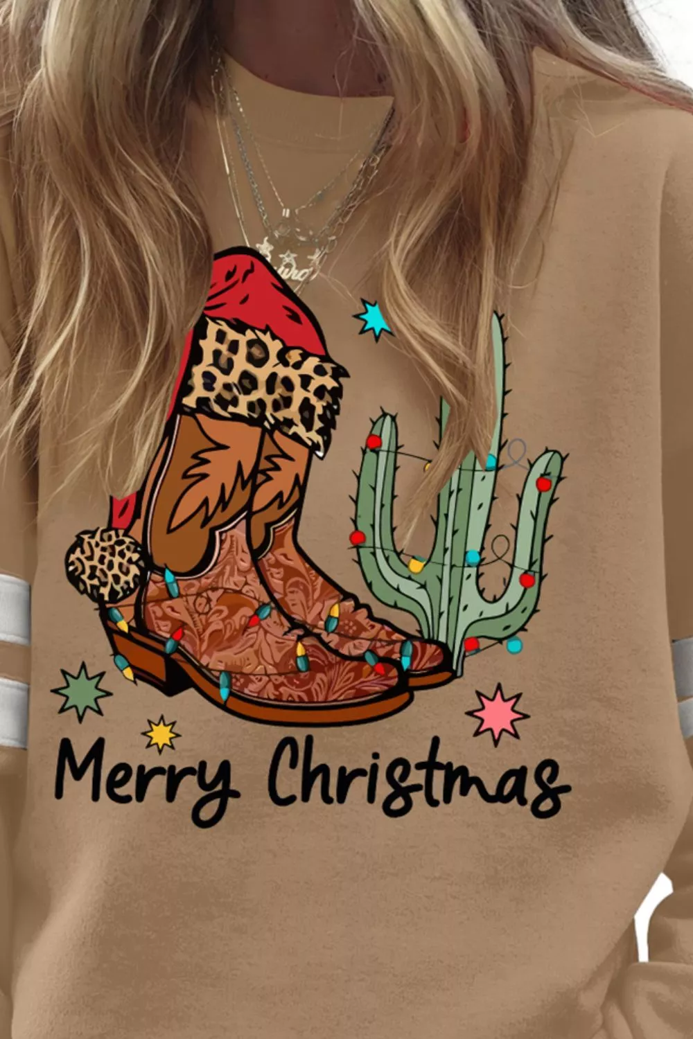 Merry Christmas Cowboy Boot Cactus Casual Sweatshirt, image 2