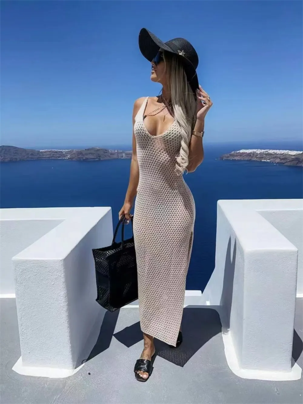 Openwork Slit Sweater Maxi Dress, image 8