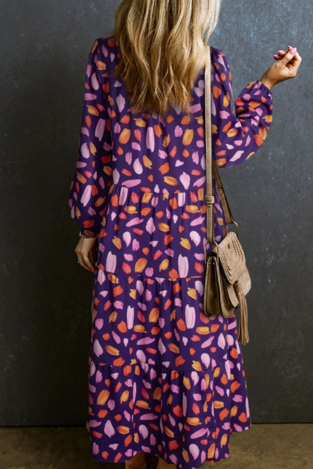 Printed Notched Long Sleeve Dress, image 6