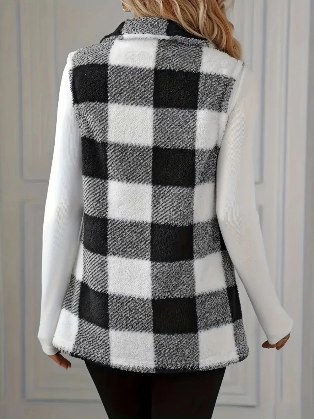 Plaid Button Up Vest Coat, image 3