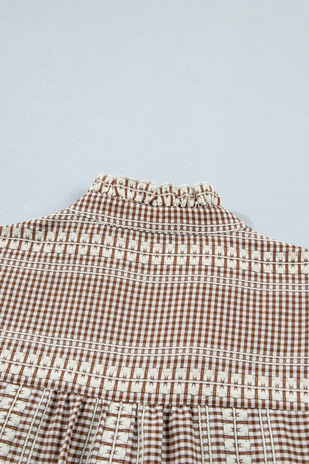 Western Pony Embroidered Yoke Puff Sleeve Gingham Blouse, image 5
